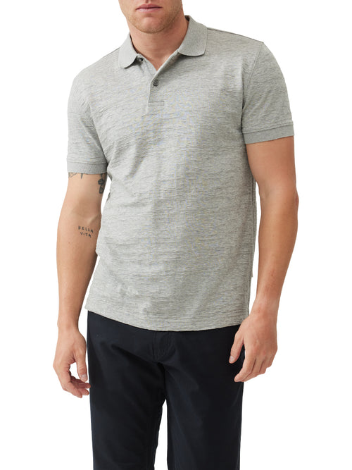 Rodd & Gunn Banks Road Polo. A stone coloured short sleeve polo with sports fit, collar, button placket and stretch fabric.