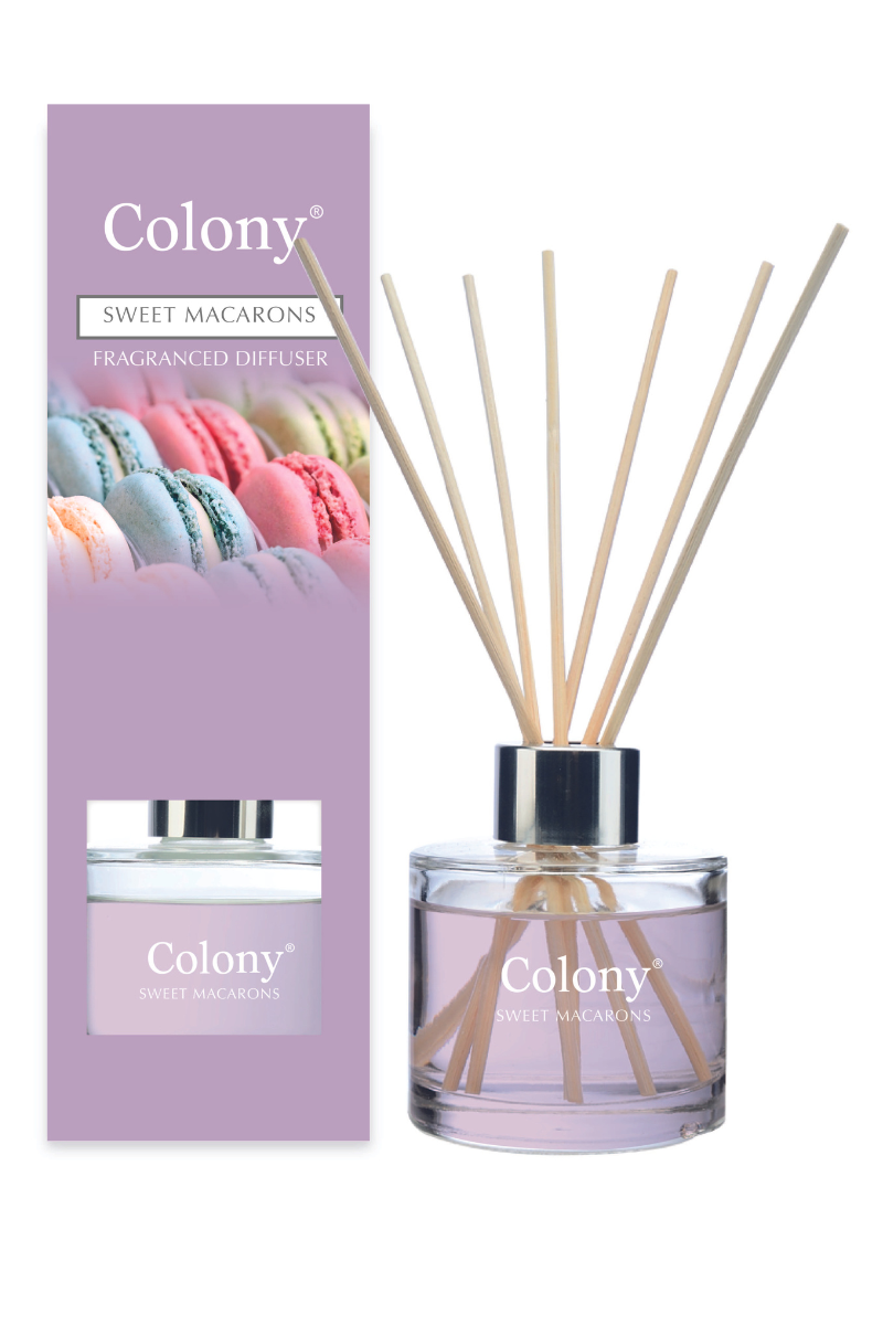 Wax Lyrical Reed Diffuser 200ml. A 200ml diffuser with natural reeds, in the scent Sweet Macarons.