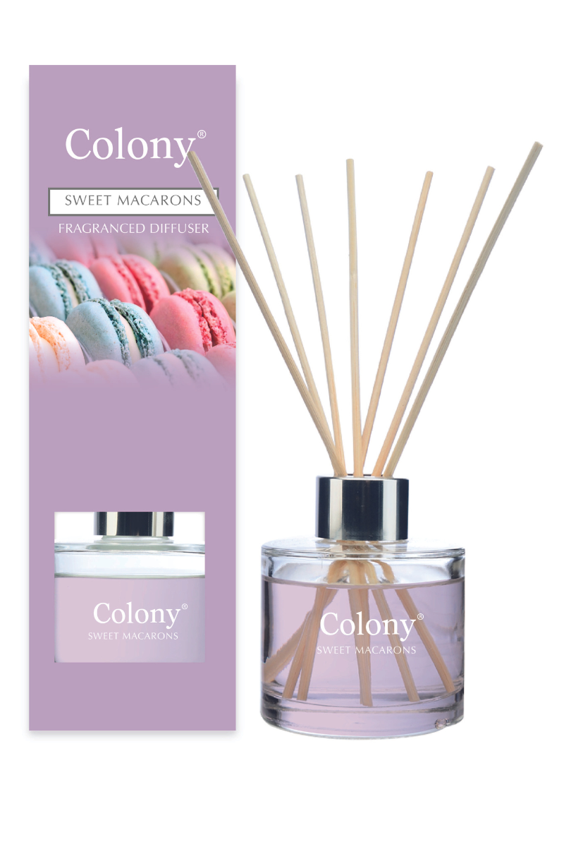 Wax Lyrical Reed Diffuser 100ml. A 100ml reed diffuser with natural reeds in the scent Sweet Macarons.