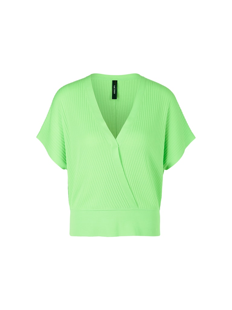 Marc Cain Short Sleeve Wrap Top. An oversized fit top with short sleeves and wrap design. The material is rib nit in a vibrant green colour.