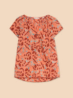 White Stuff Keri Organic Cotton Top. A short-sleeved top with an abstract leaf print