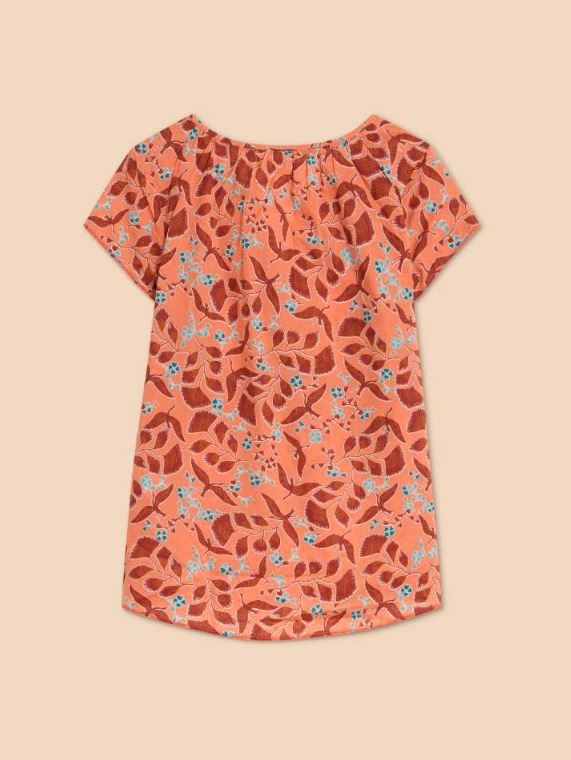 White Stuff Keri Organic Cotton Top. A short-sleeved top with an abstract leaf print