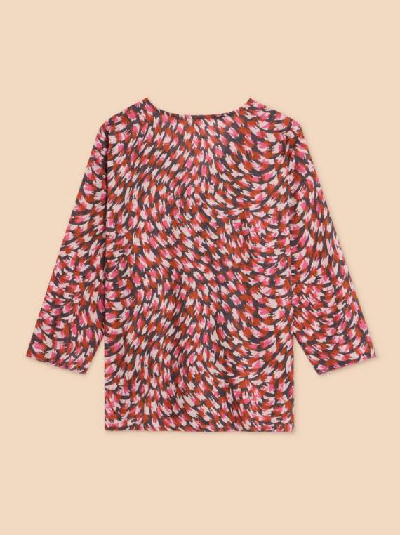 White Stuff Rae Organic Cotton Top in Pink with an abstract all-over print.