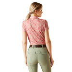 Ariat Motif Short Sleeve Polo. A short sleeve, collared polo with button fastenings and pink horse print.