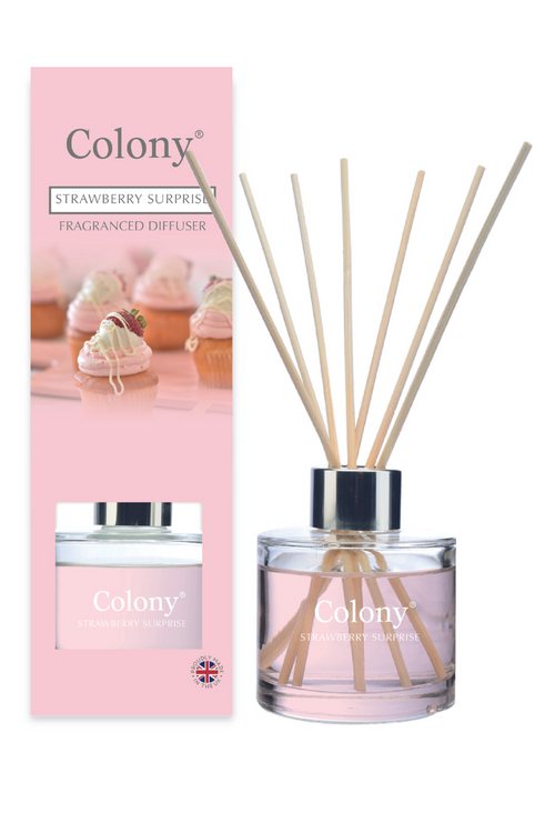 Wax Lyrical Reed Diffuser 200ml. A 200ml diffuser with natural reeds, in the scent Strawberry Surprise.