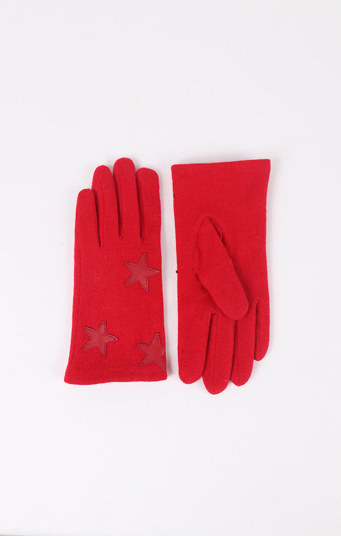 An image of the Pia Rossini Women's Fabric Gloves with Stars in the colour Red.