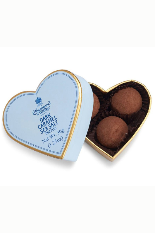 Dark Sea Salt Caramel Chocolate Truffles, Blue Mini Heart