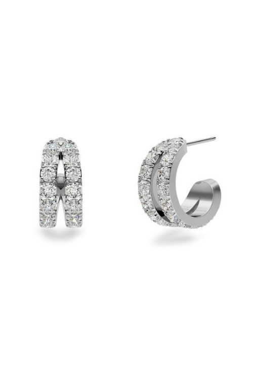 Edblad Joya Creoles. A pair of stainless steel hoop style earrings with cubic zirconia embellishment.