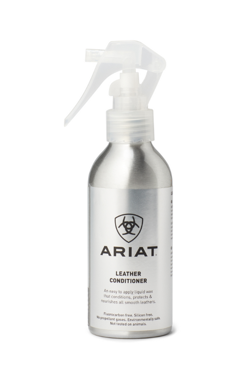 An image of the Ariat Leather Conditioner in a silver 150ml spray bottle.