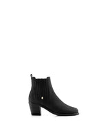 Fairfax & Favor Rockingham Boot. A pair of ankle boots with heel, suede outer, Fairfax & Favor logo. This boot is in the colour Black.