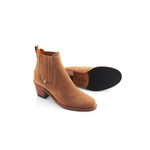 Fairfax & Favor Rockingham Boot. A pair of ankle boots with heel, suede outer, Fairfax & Favor logo. This boot is in the colour Tan.
