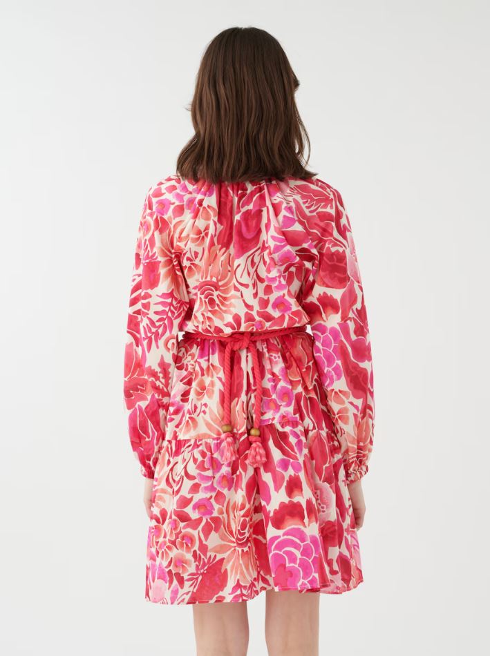 Dea Kudibal Rope Belt Dress. A short length dress with balloon sleeves, belt, and pink and white floral print.