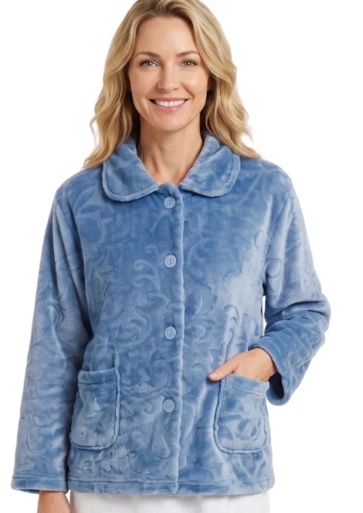 Floral Clipped Fleece Button Bedjacket