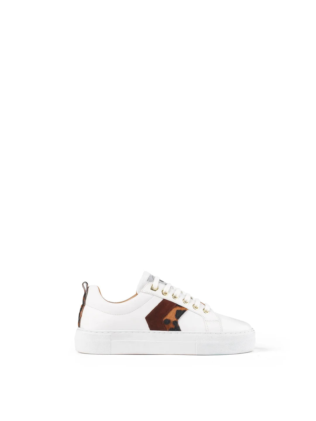Fairfax & Favor Platform Alexandra Trainer White Leather with Leopard/Port