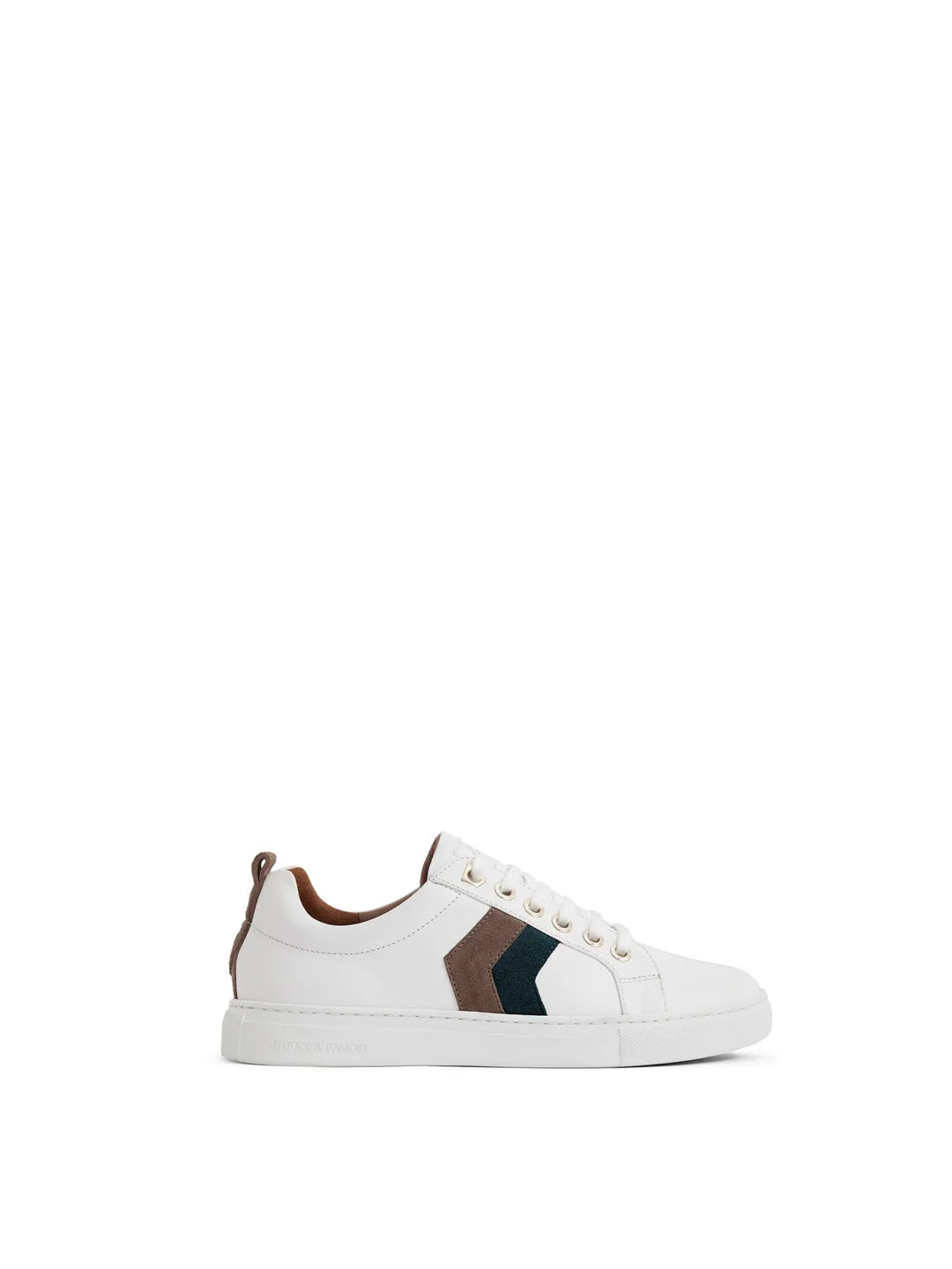 Fairfax & Favor Alexandra Trainer White Leather with Teal/Deep Taupe