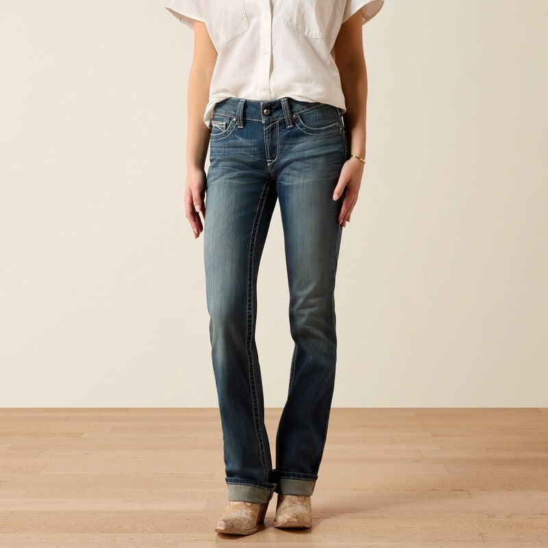 An image of the Ariat R.E.A.L. Mid Rise Icon Stackable Straight Leg Jean
