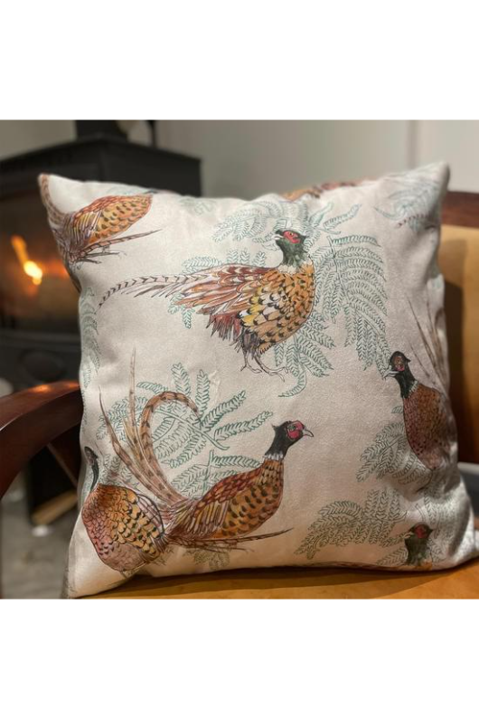 An image of the Vanessa Bathgate Pheasant/Green Bracken Cushion