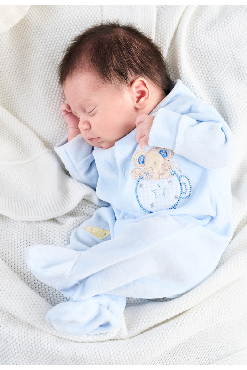 An image of the Dandelion Mouse & Tea Cup Velour Sleepsuit