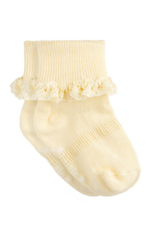 An image of the The Little Sock Co Lemon Frilly Non-Slip Stay On Socks