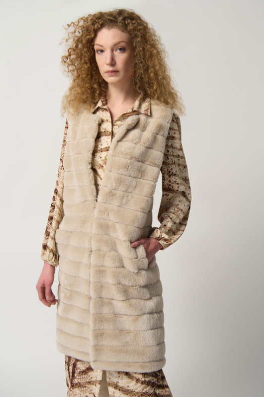 An image of the Joseph Ribkoff Faux Fur Long Gilet