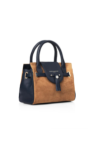 An image of the Fairfax & Favor Fairfax & Favor Mini Windsor Handbag Tan/Navy Suede