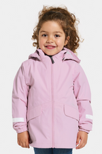 Didriksons Norma Jacket. A windproof kids jacket with a breathable design, a detachable hood, pockets, reflective details on the sleeves and a chin guard