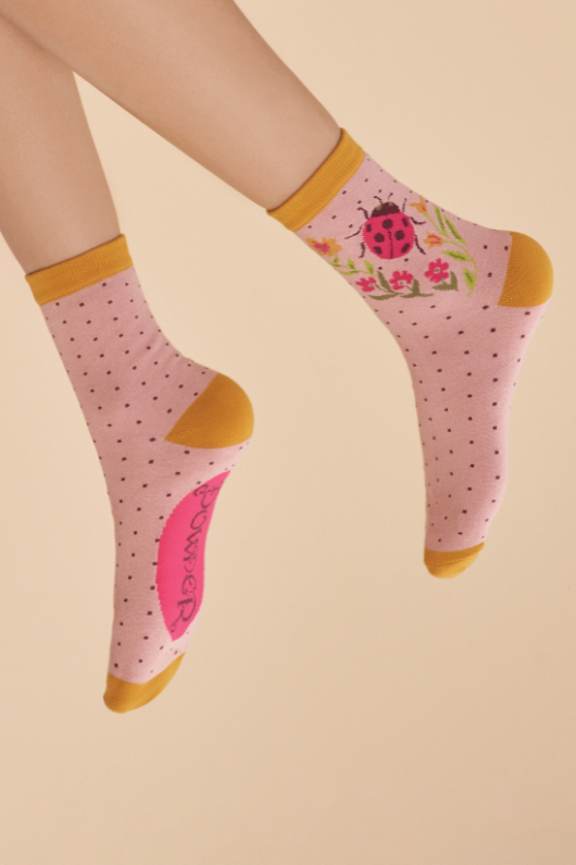 Powder Ankle Socks in Petal ladybird design