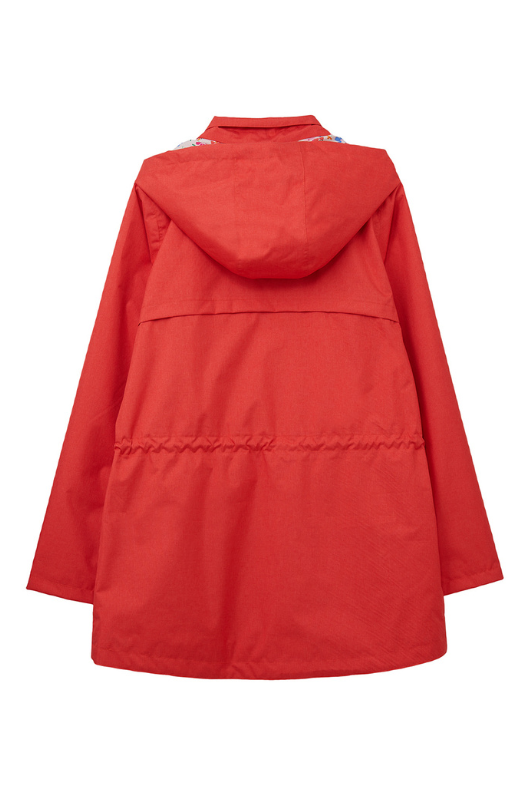 Lighthouse Willow Coat. A windproof & waterproof women's jacket with an adjustable drawstring waist, pockets, two-way front zip, and a chic red design