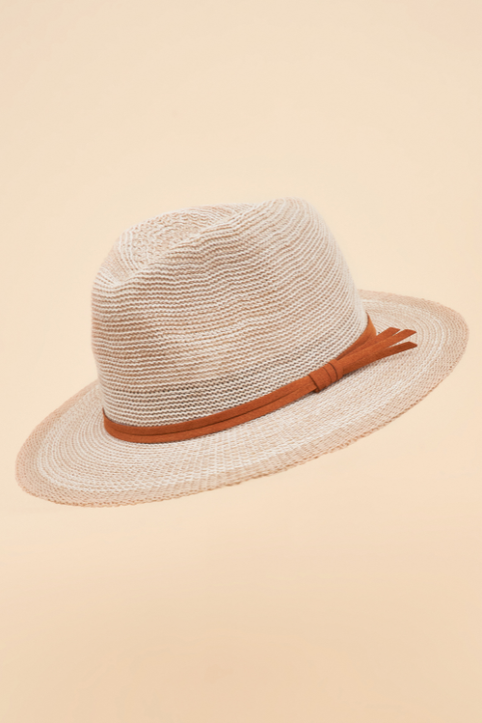 Powder Natalie Hat. A chic cotton & polyester hat in a cream coconut colour with an orange band