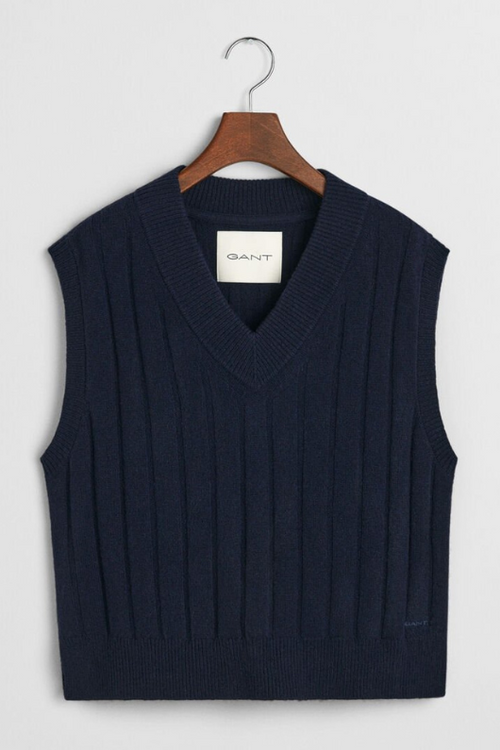 An image of the Gant Wide Ribbed Wool V-Neck Vest