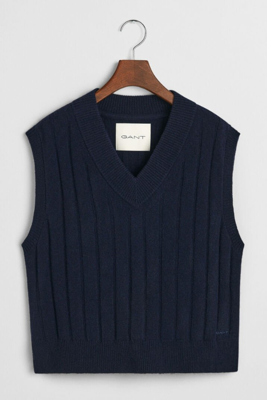An image of the Gant Wide Ribbed Wool V-Neck Vest