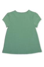 Kite Tunic. A green short sleeve, round neck tunic with elephant applique.