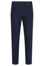 Oui Marie Trouser- Diamante Hem. A pair of navy straight leg trousers with diamante hems. 