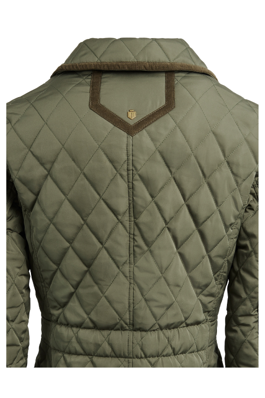 Fairfax & Favor Bella Quilted Jacket. A smart, fitted jacket with an adjustable waist, an embroidered heritage logo on the chest, and diamond quilted detail.