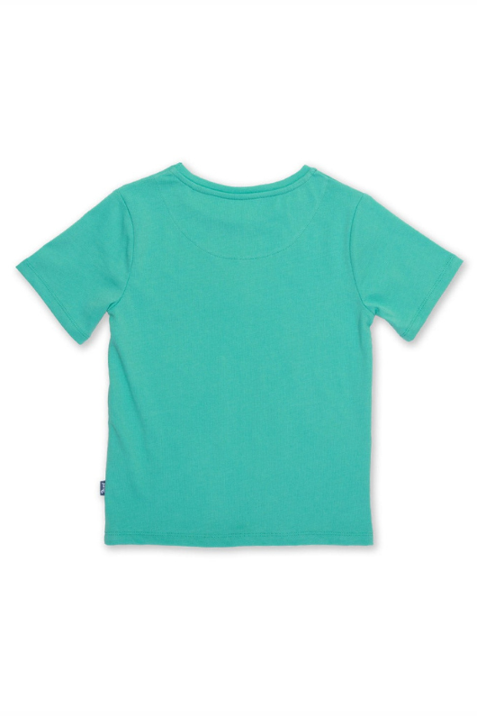 Kite T-Shirt. A short sleeve, round neck T-shirt. This top is green and has a leopard applique.