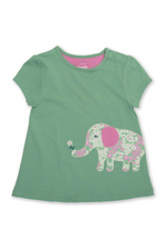 Kite Tunic. A green short sleeve, round neck tunic with elephant applique.