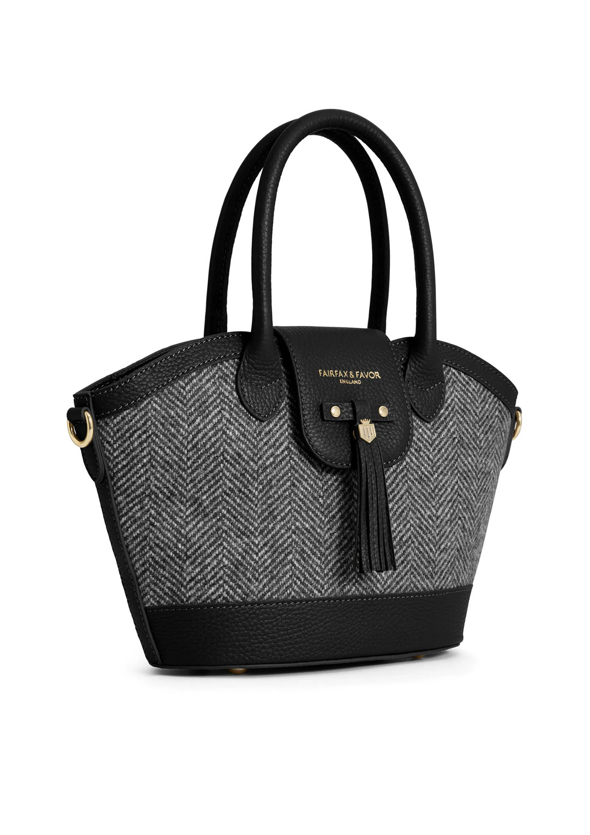 An image of the Fairfax & Favor Fairfax & Favor Mini Windsor Tote Herringbone Black Leather