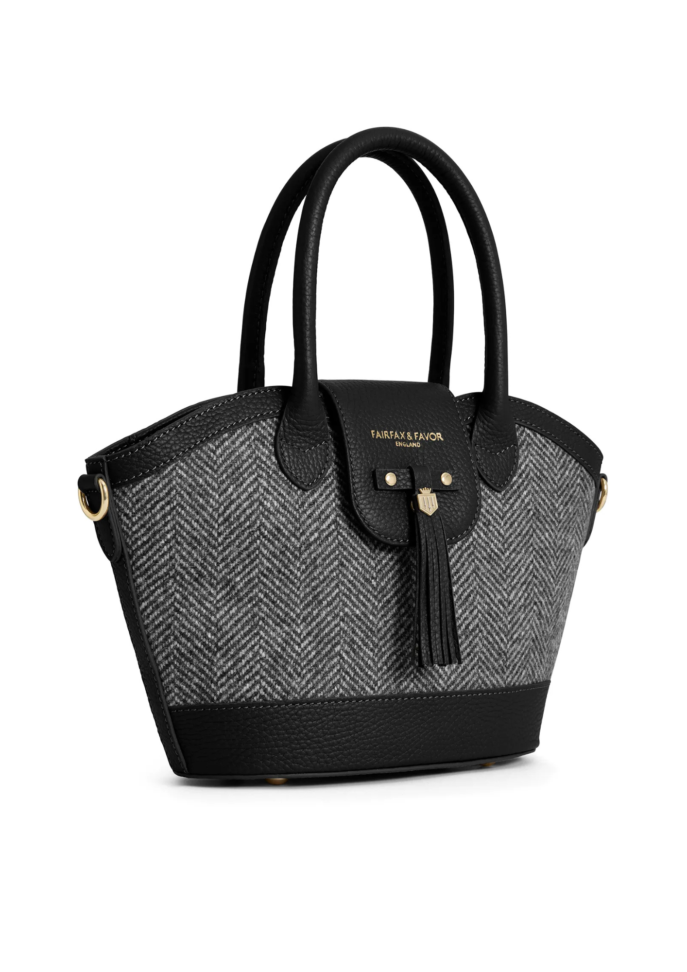 An image of the Fairfax & Favor Fairfax & Favor Mini Windsor Tote Herringbone Black Leather