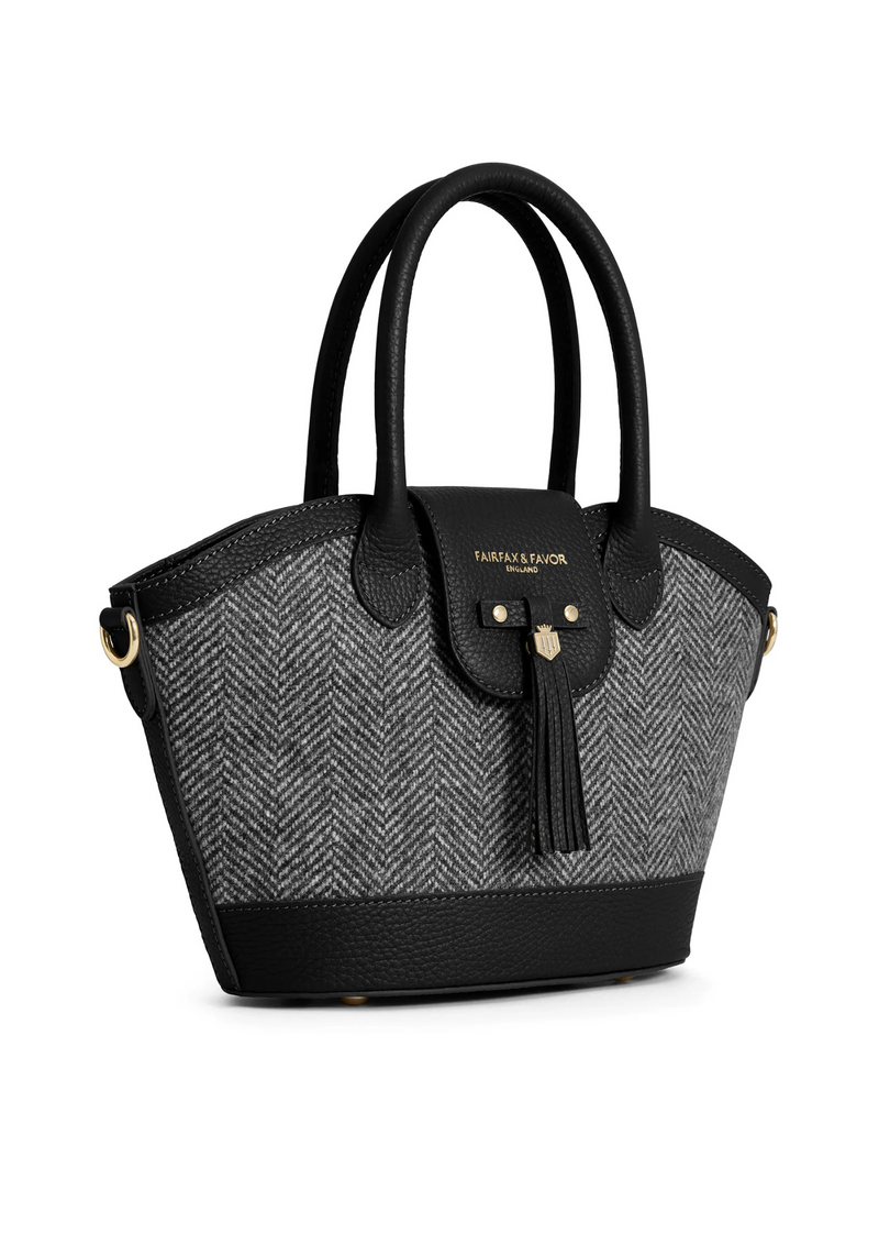 An image of the Fairfax & Favor Fairfax & Favor Mini Windsor Tote Herringbone Black Leather