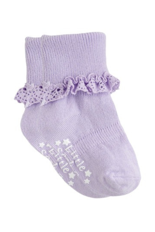 An image of the The Little Sock Co Amethyst Frilly Non-Slip Stay On Socks
