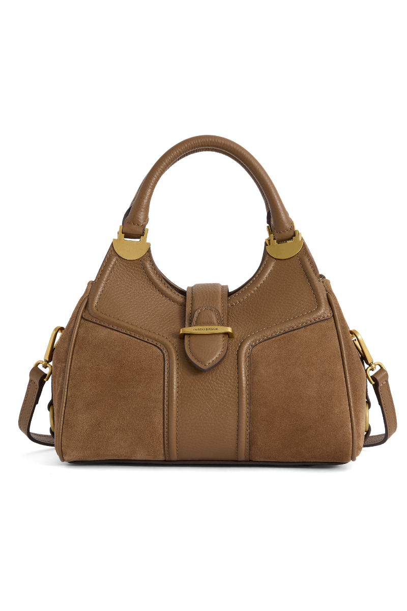 An image of the Fairfax & Favor Fairfax & Favor Mini Aviemore Handbag Tan Suede
