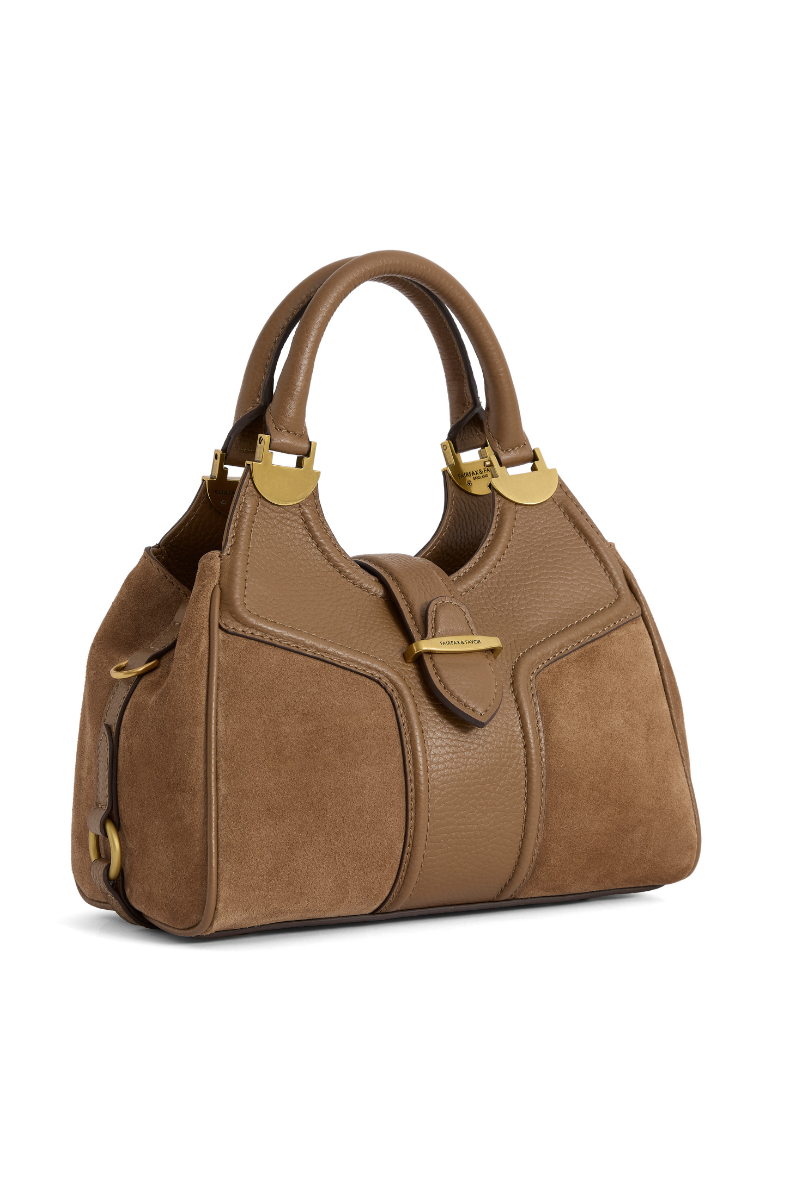 An image of the Fairfax & Favor Fairfax & Favor Mini Aviemore Handbag Tan Suede