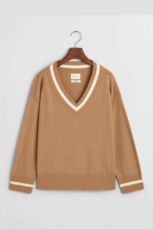 An image of the Gant Superfine Lambswool Contrast V-Neck Jumper