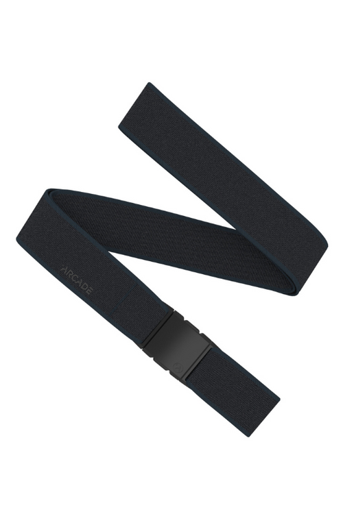 Arcade Belts Men's Carto Slim Belt. A slim black/navy stretch belt with adjustable buckle.