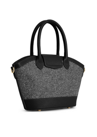 An image of the Fairfax & Favor Fairfax & Favor Mini Windsor Tote Herringbone Black Leather