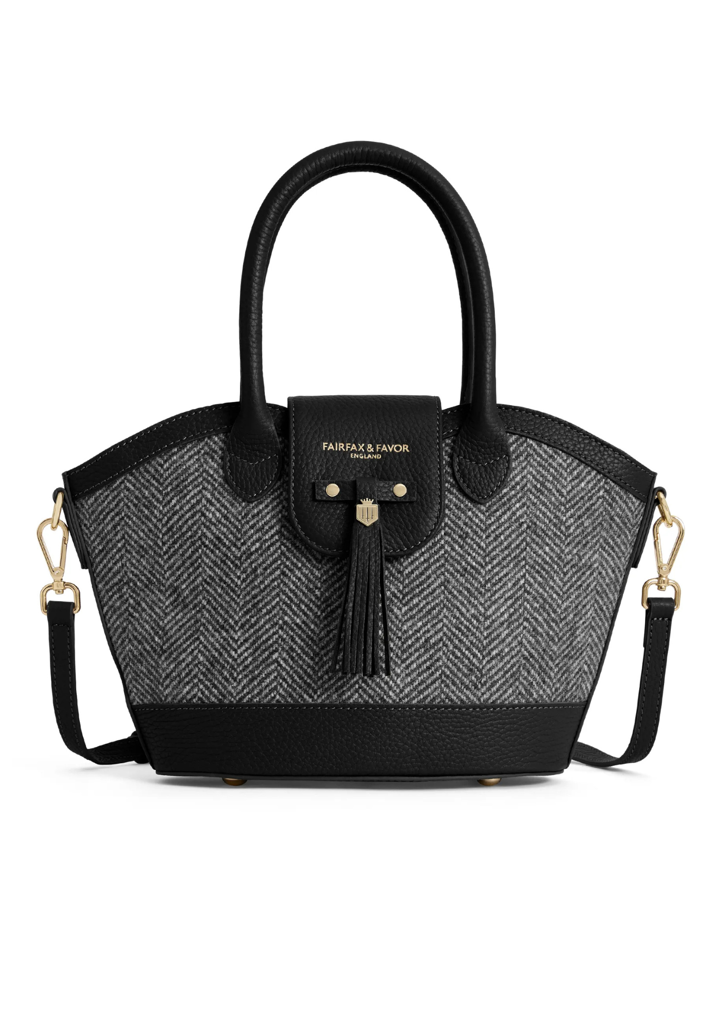 An image of the Fairfax & Favor Fairfax & Favor Mini Windsor Tote Herringbone Black Leather