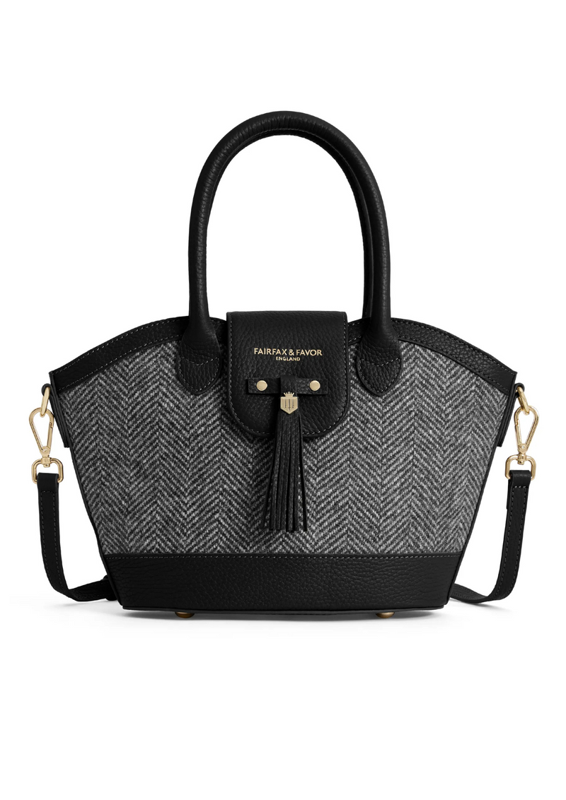 An image of the Fairfax & Favor Fairfax & Favor Mini Windsor Tote Herringbone Black Leather