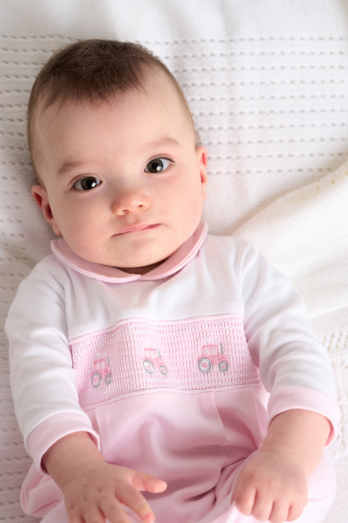 An image of the Dandelion Little Tractor Smocked Romper