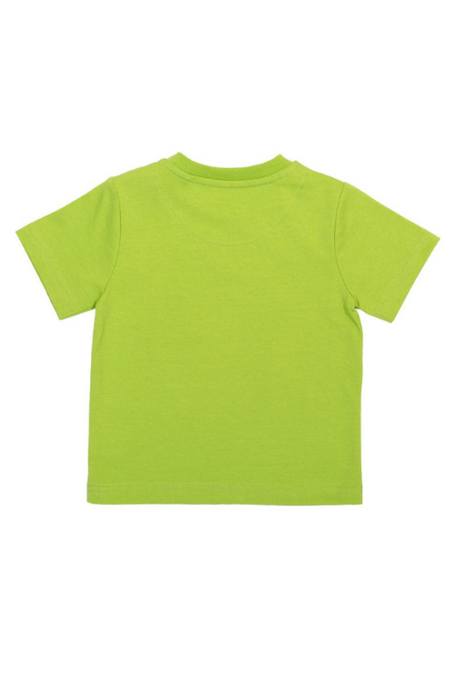 Kite T-Shirt. A short sleeve, round neck T-shirt with poppers and green safari animal print.