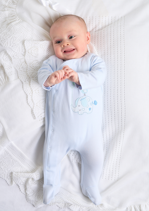 An image of the Dandelion Elephant Cotton Sleepsuit